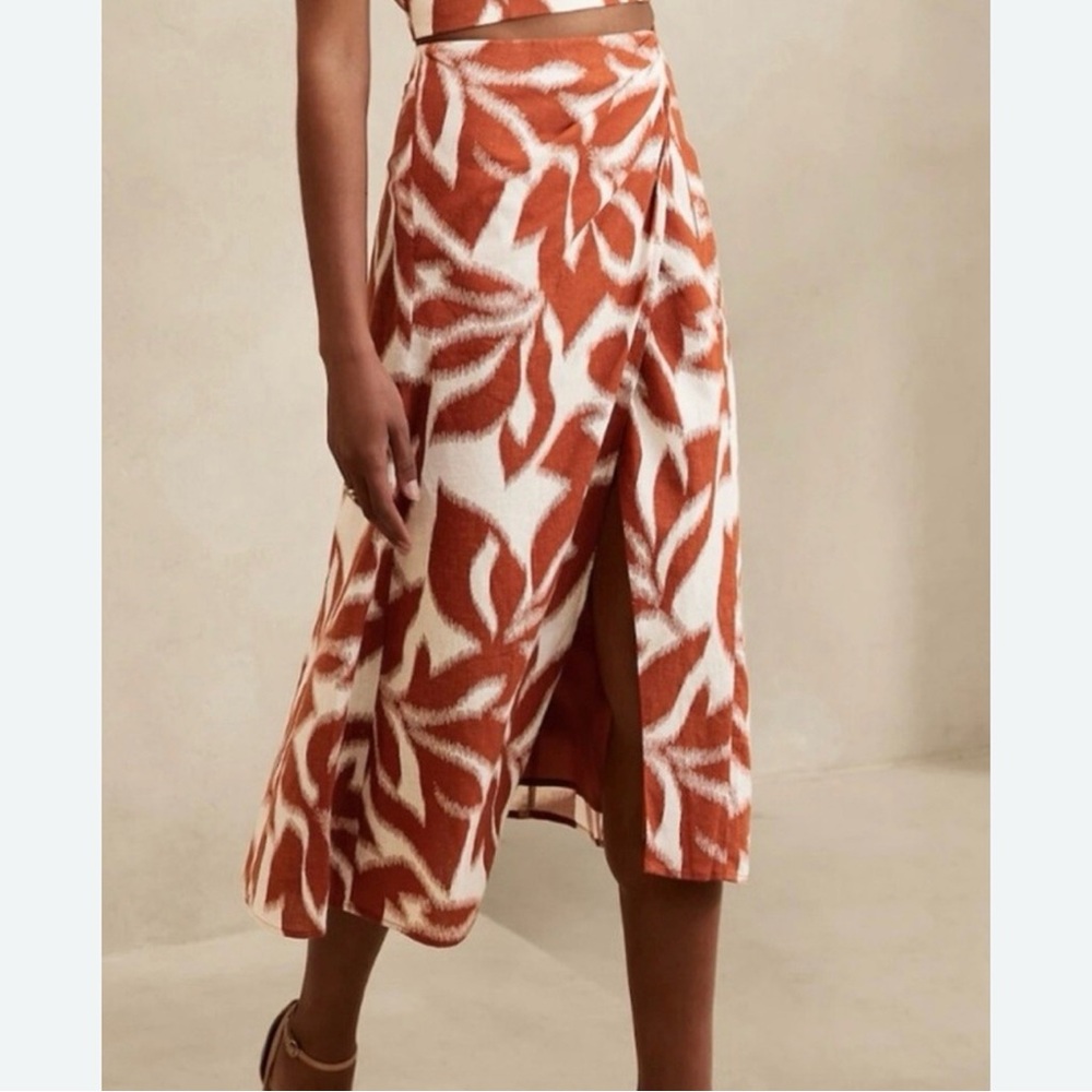 Banana Republic linen blend tulip orange midi skirt